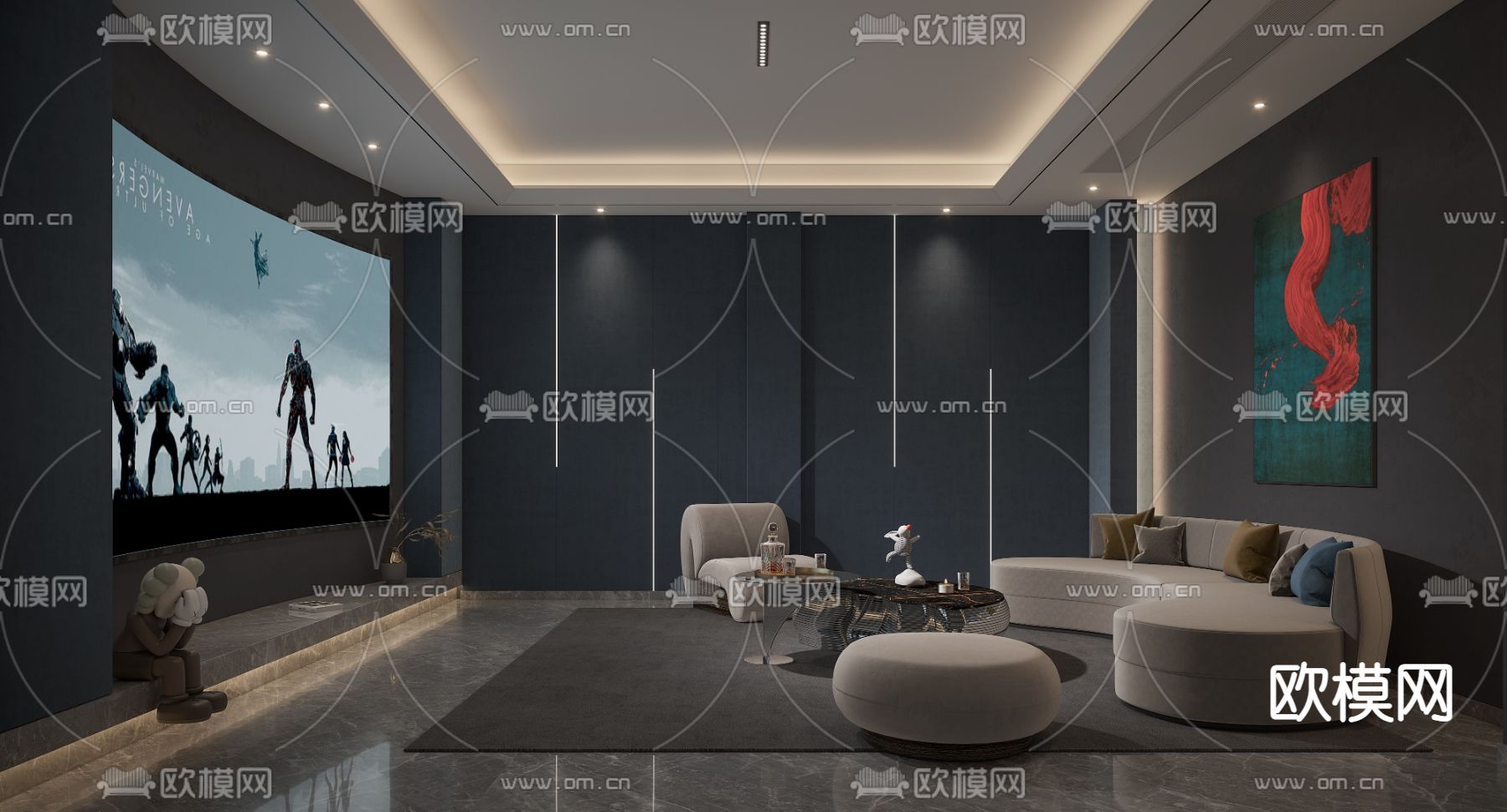 影音室 视听室 家庭影院3d模型下载（渲染图1）