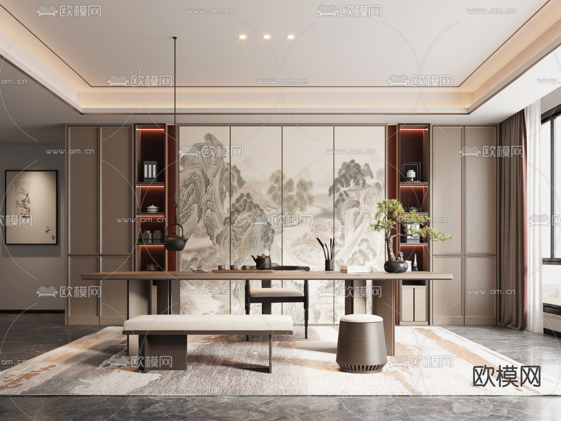 新中式茶室su模型