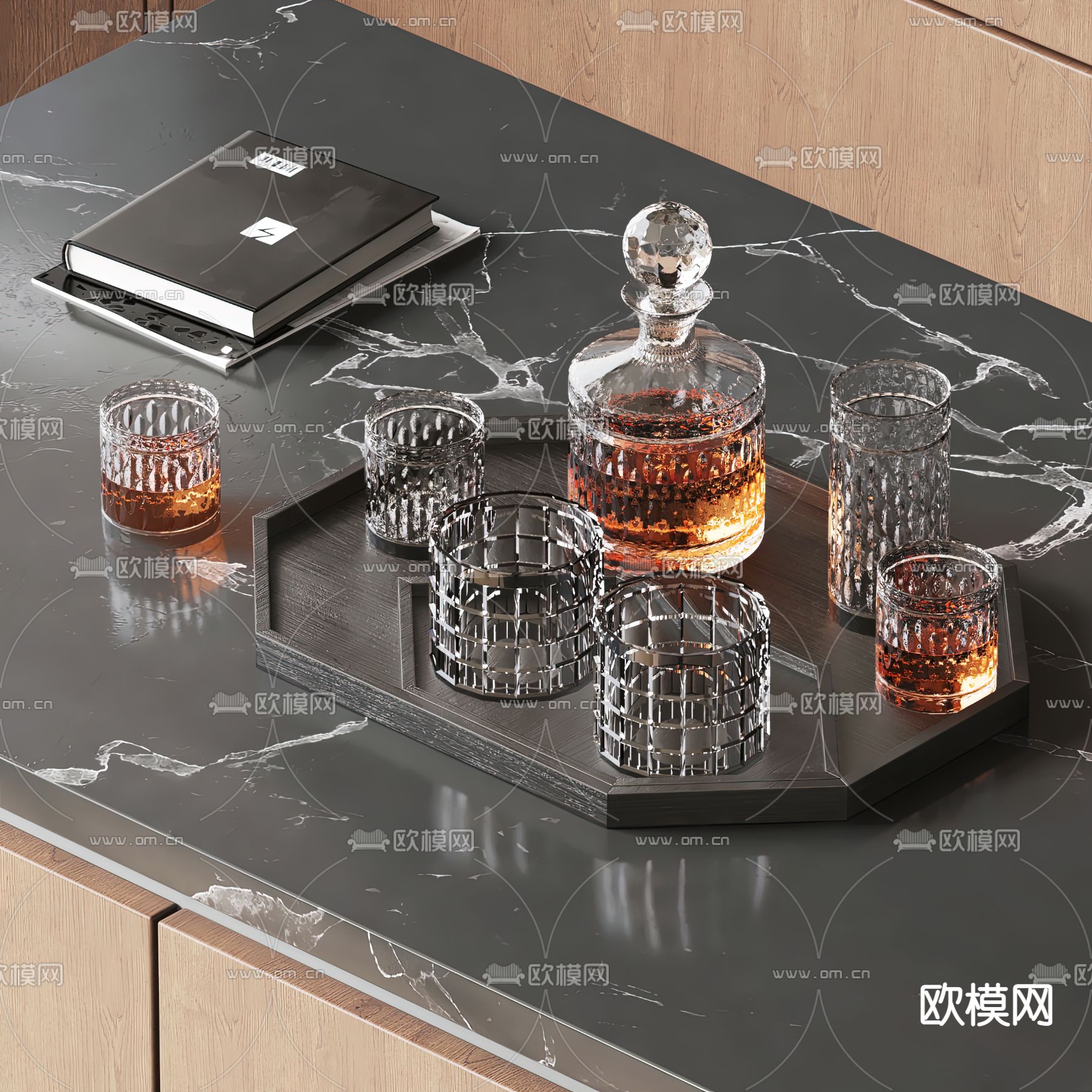 现代酒瓶 酒杯 酒水su模型下载（渲染图1）