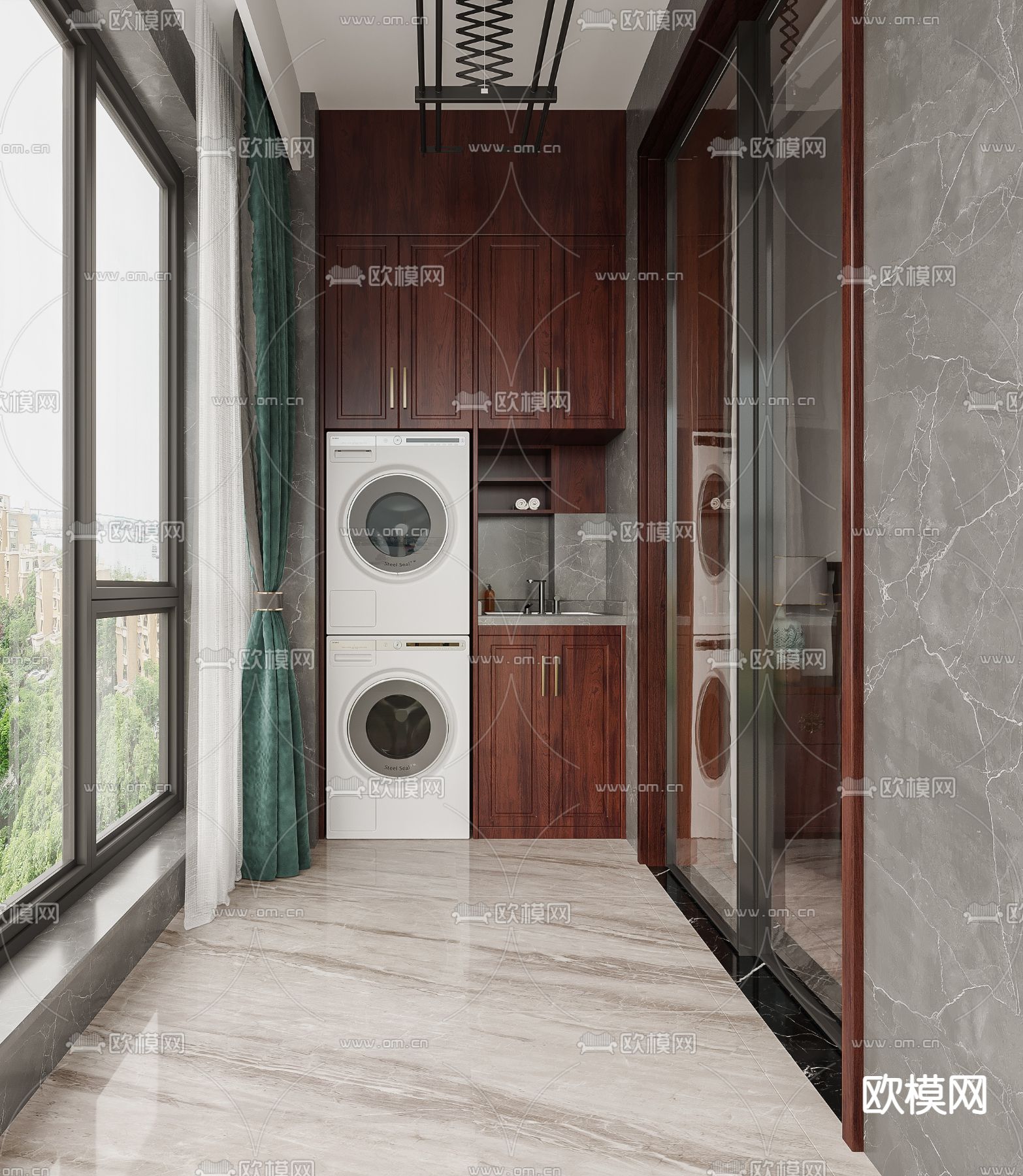 新中式阳台3d模型下载