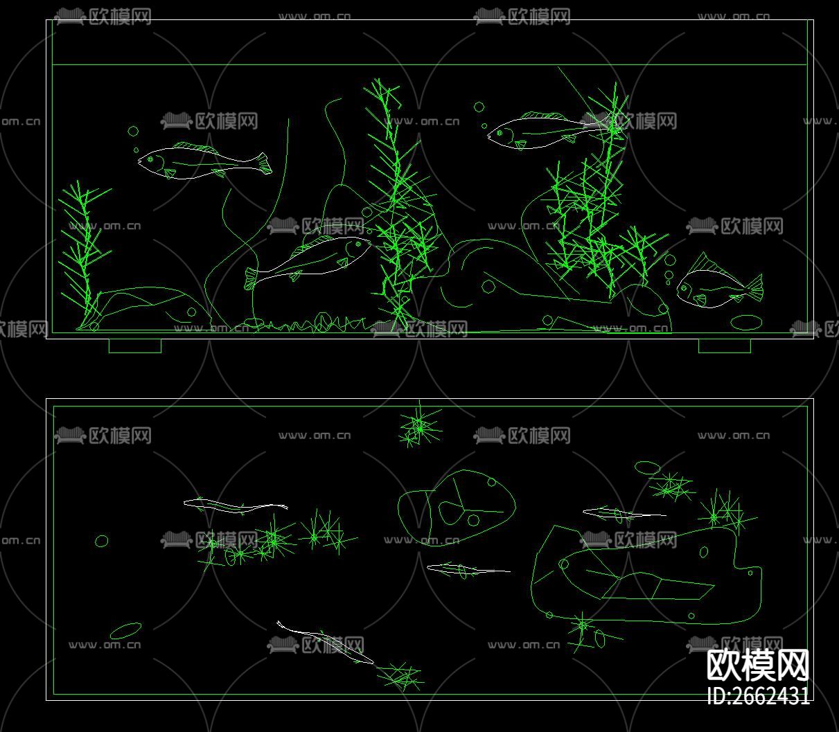鱼缸饰物陈设CAD图库下载（渲染图1）