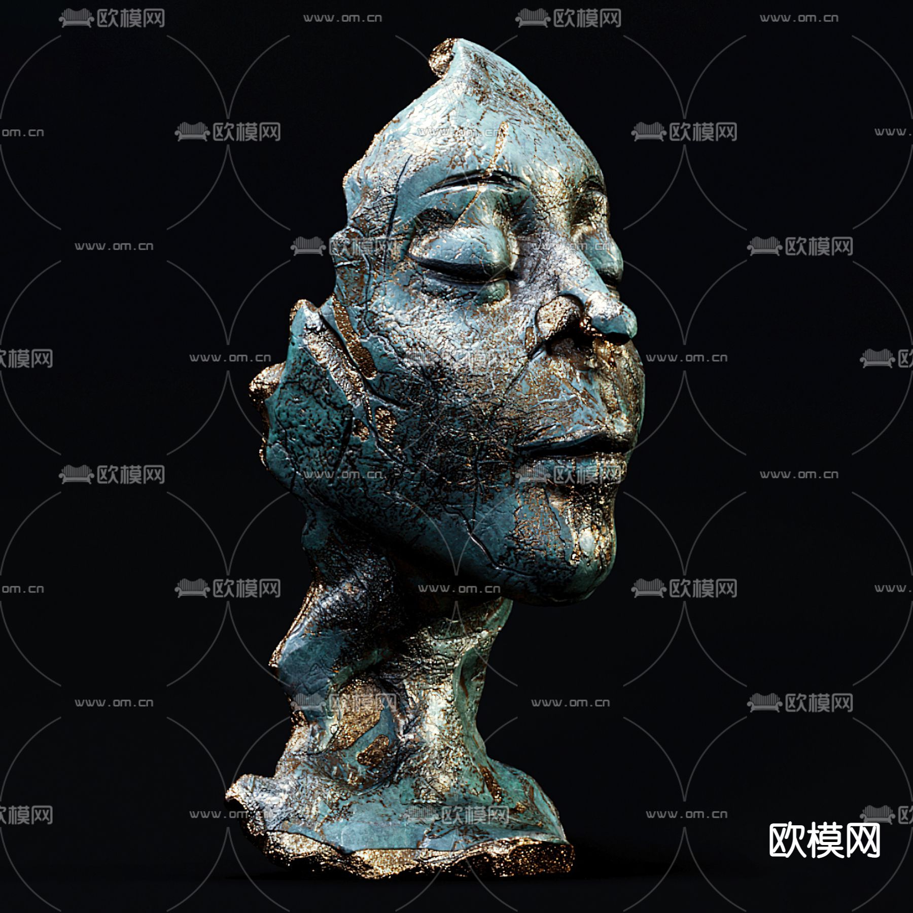 青铜雕塑 头像雕塑3d模型下载（渲染图1）