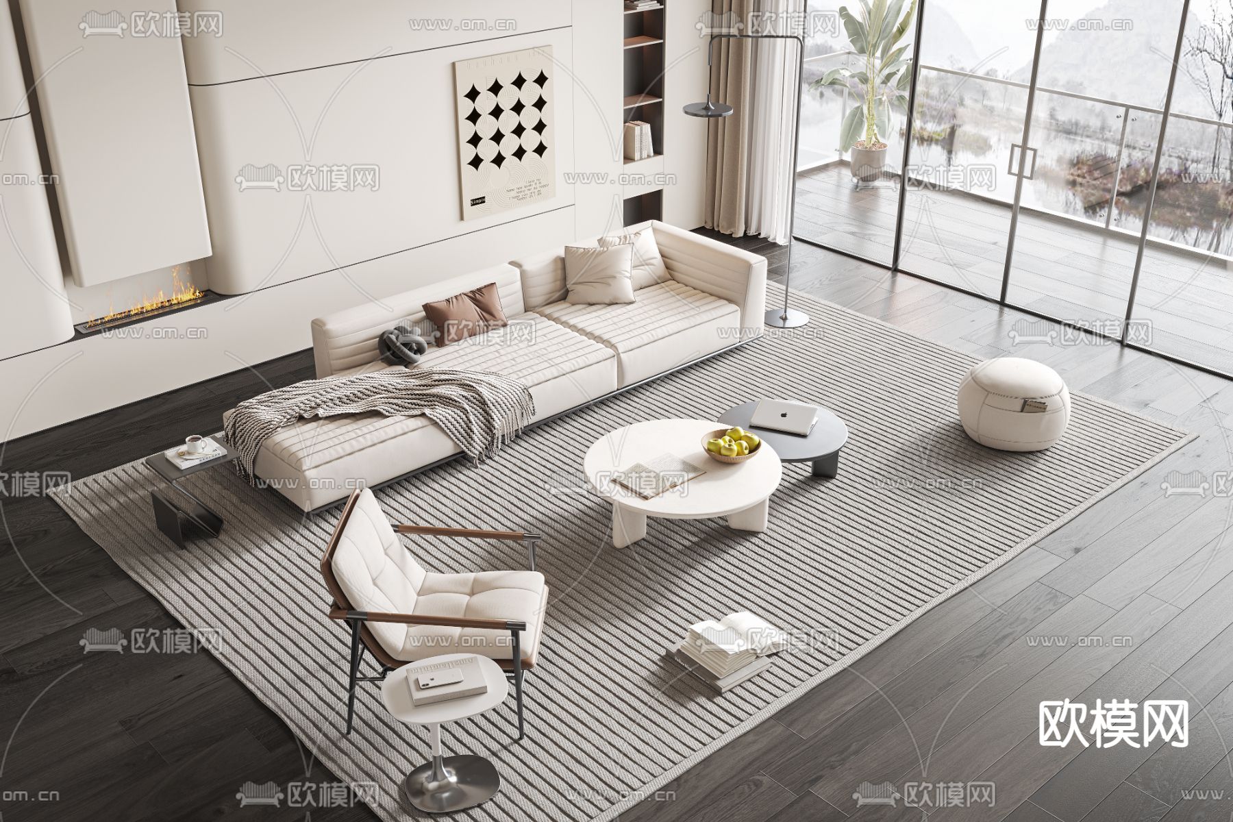 现代组合沙发3d模型下载（渲染图1）