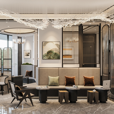  新中式茶楼su模型 