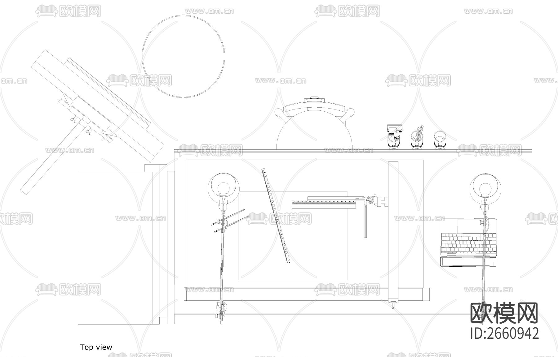美术画室设备CAD施工图下载（渲染图3）