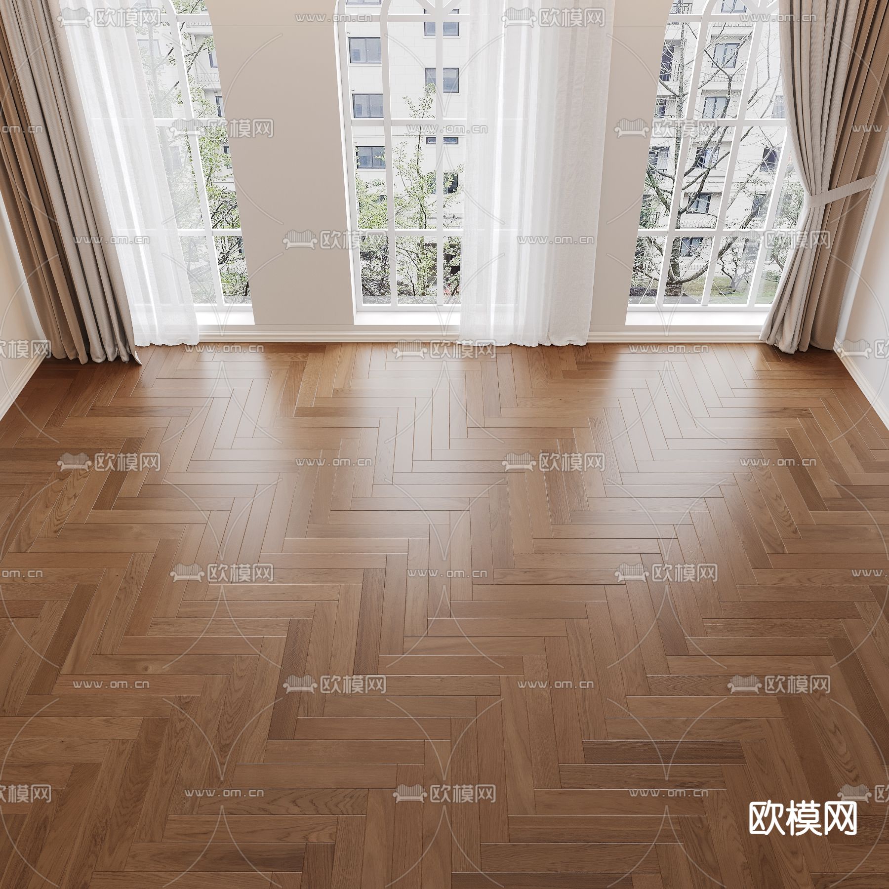 鱼骨纹木地板3d模型下载（渲染图1）