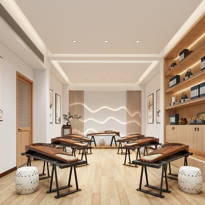  新中式古筝教室su模型 