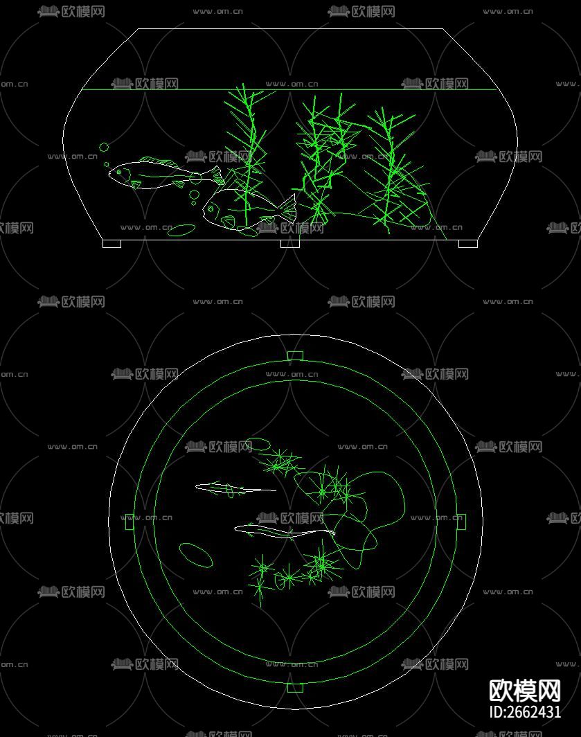 鱼缸饰物陈设CAD图库下载（渲染图4）