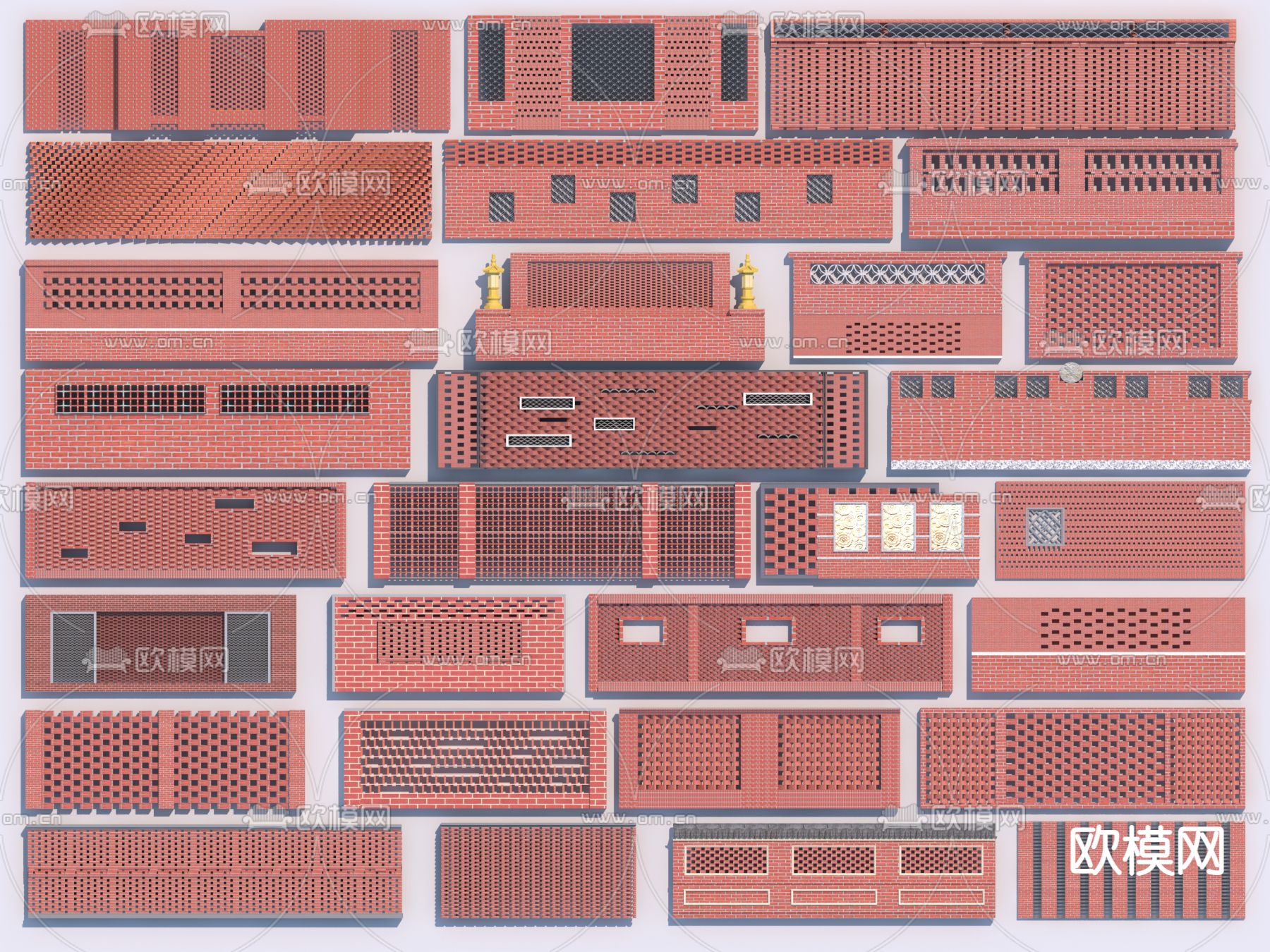 红砖墙 围墙3d模型下载
