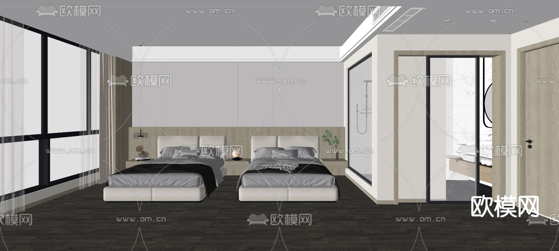 现代酒店客房su模型下载（渲染图2）