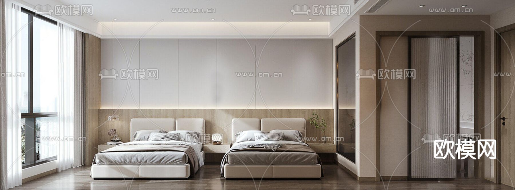 现代酒店客房su模型下载（渲染图1）