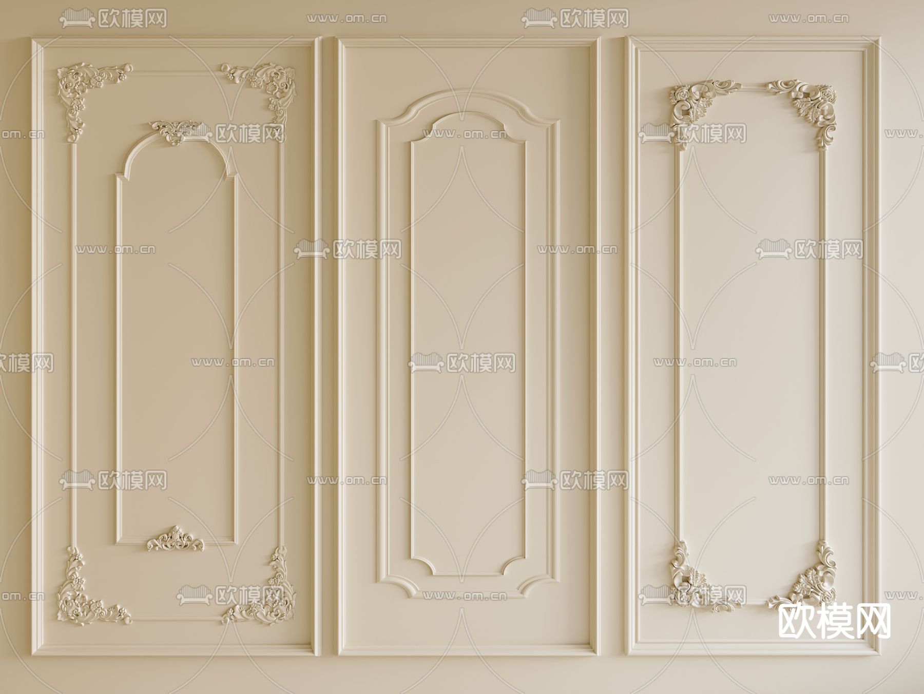 法式护墙板 墙裙 线条3d模型下载