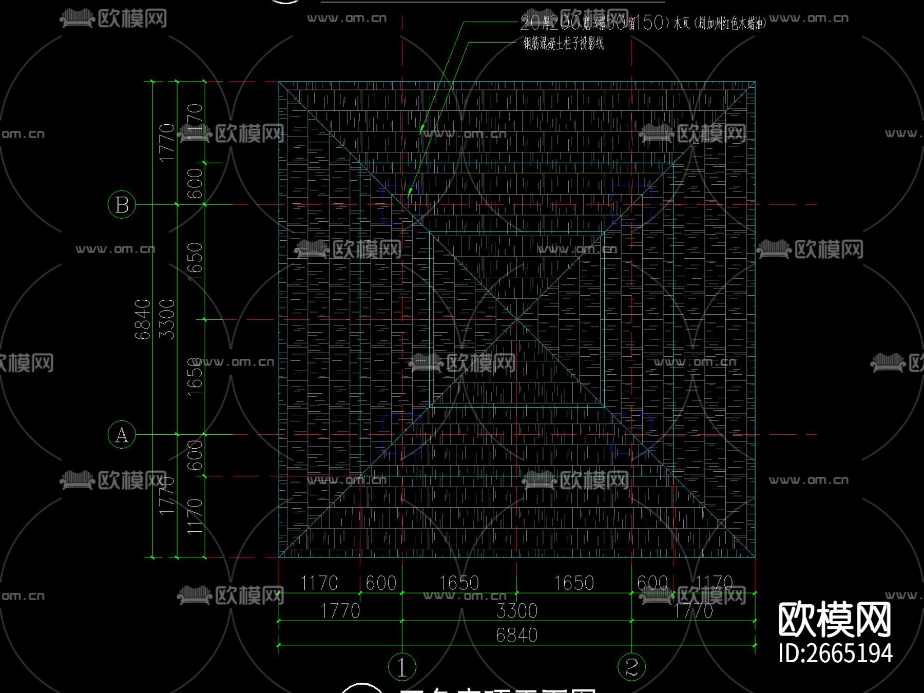 新中式悬空四角木亭CAD施工图下载（渲染图3）