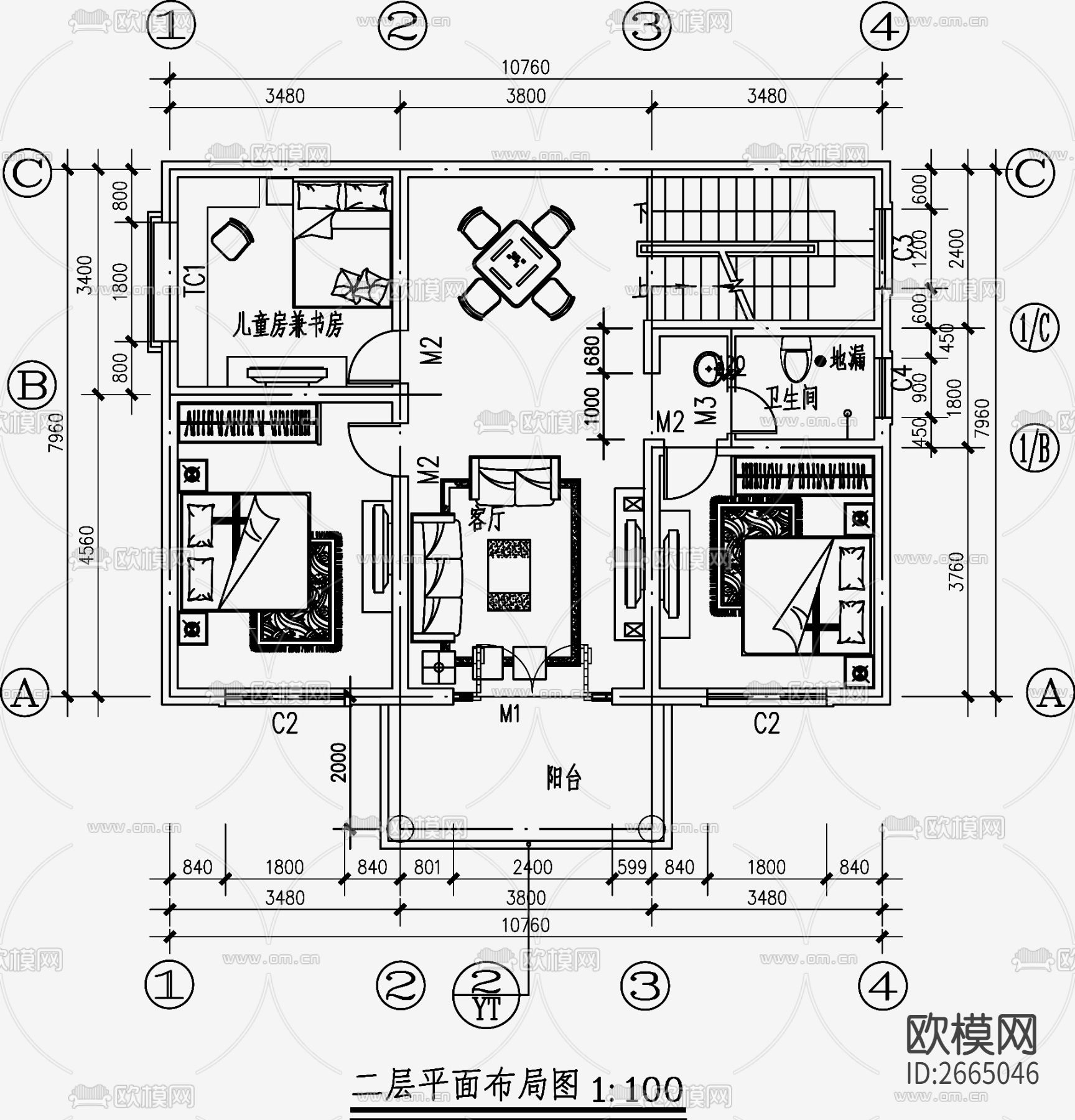 欧式简约别墅设计CAD施工图下载（渲染图5）
