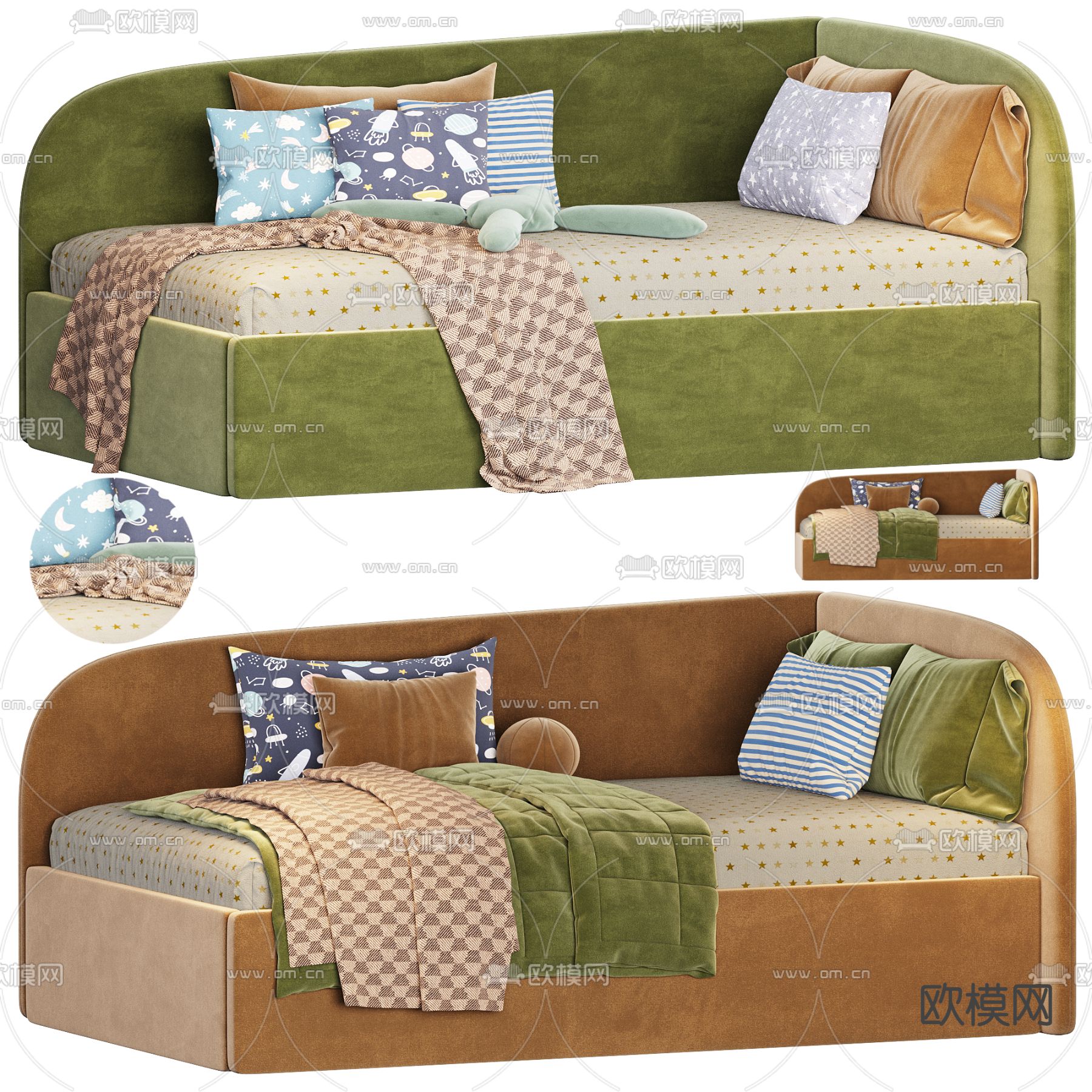 儿童床 沙发床3d模型下载（渲染图1）