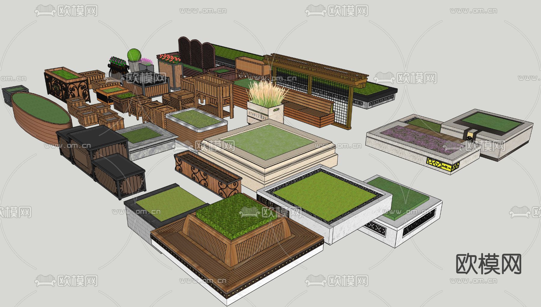 花坛 树池 花池 花箱su模型下载（渲染图1）