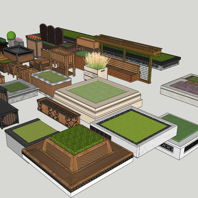  花坛 树池 花池 花箱su模型 