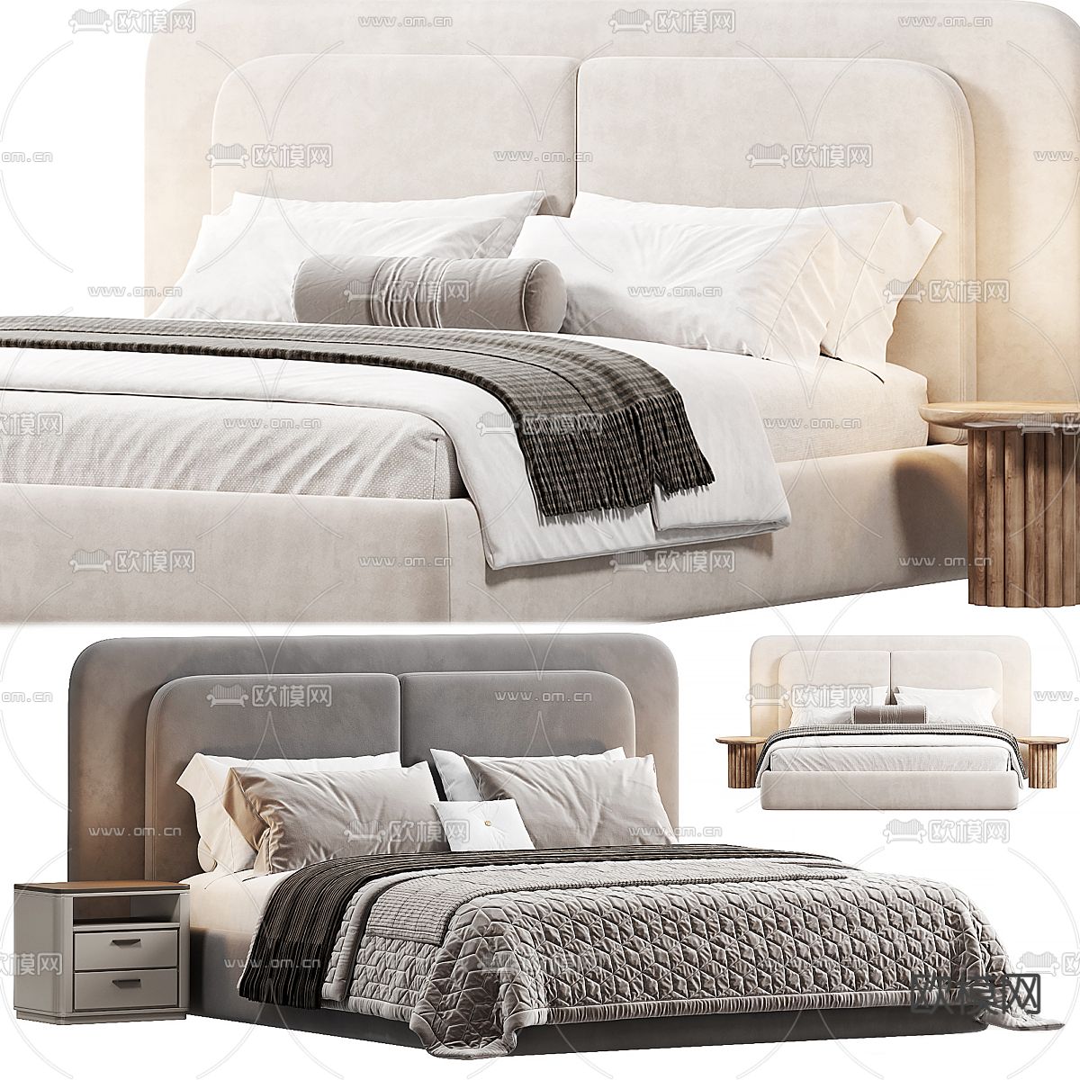 Pertica 布艺双人床3d模型下载（渲染图1）