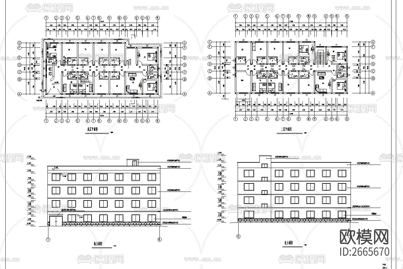 青年单身公寓建筑CAD施工图下载（渲染图1）