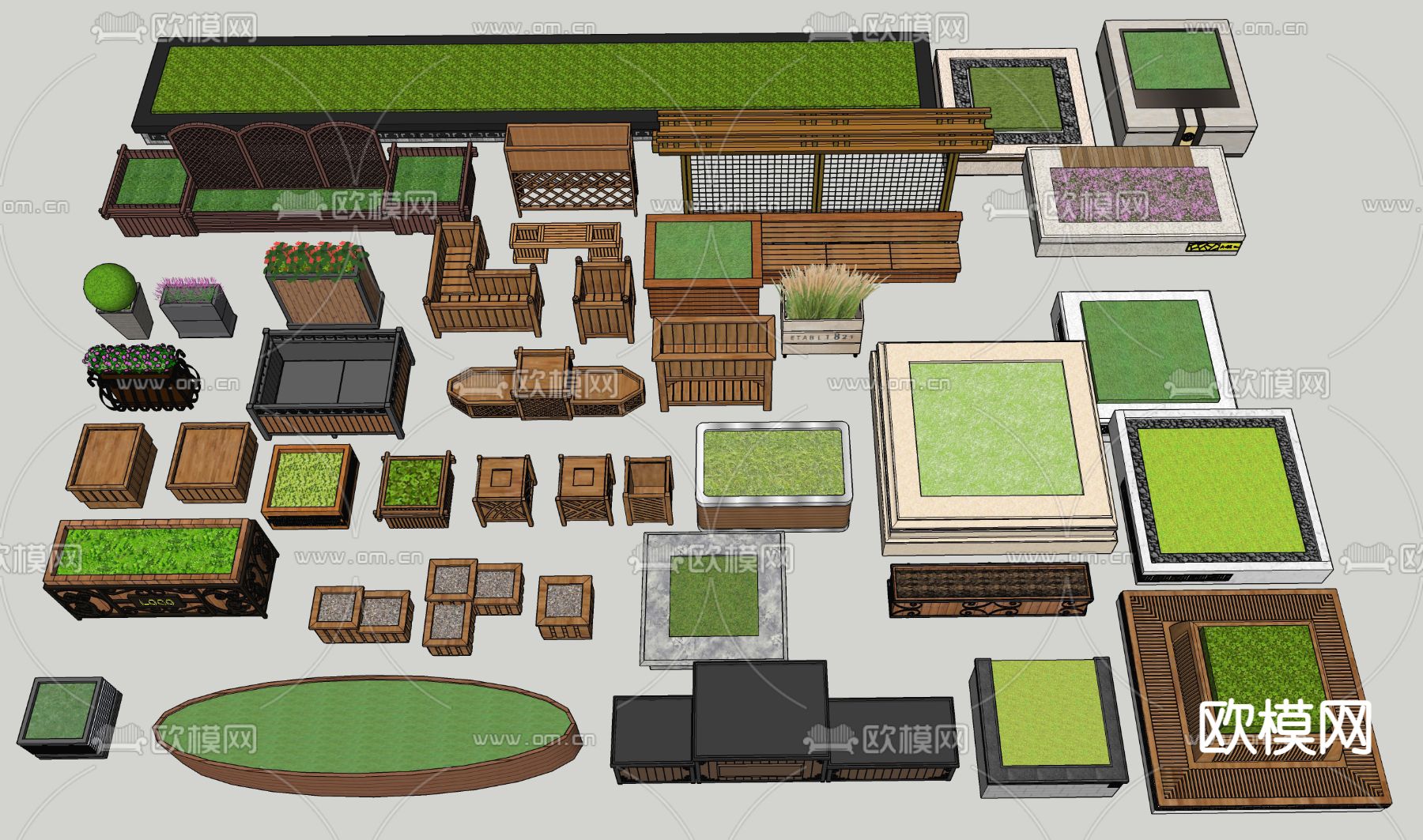 花坛 树池 花池 花箱su模型下载（渲染图2）