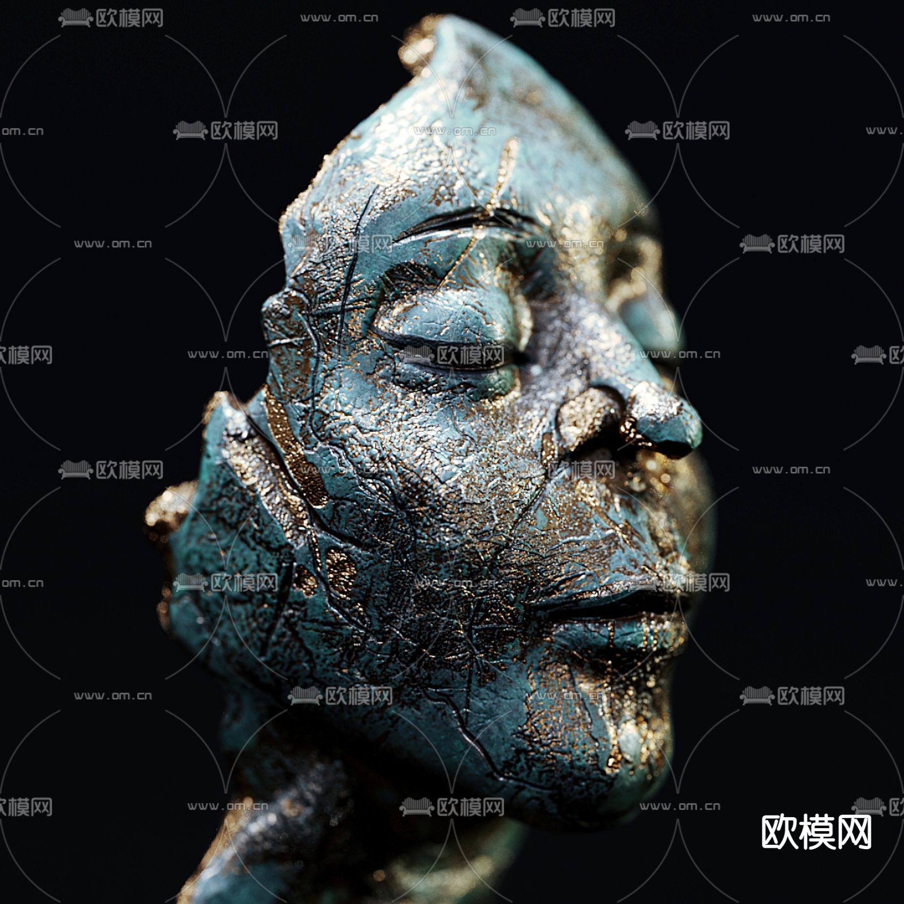青铜雕塑 头像雕塑3d模型下载（渲染图4）