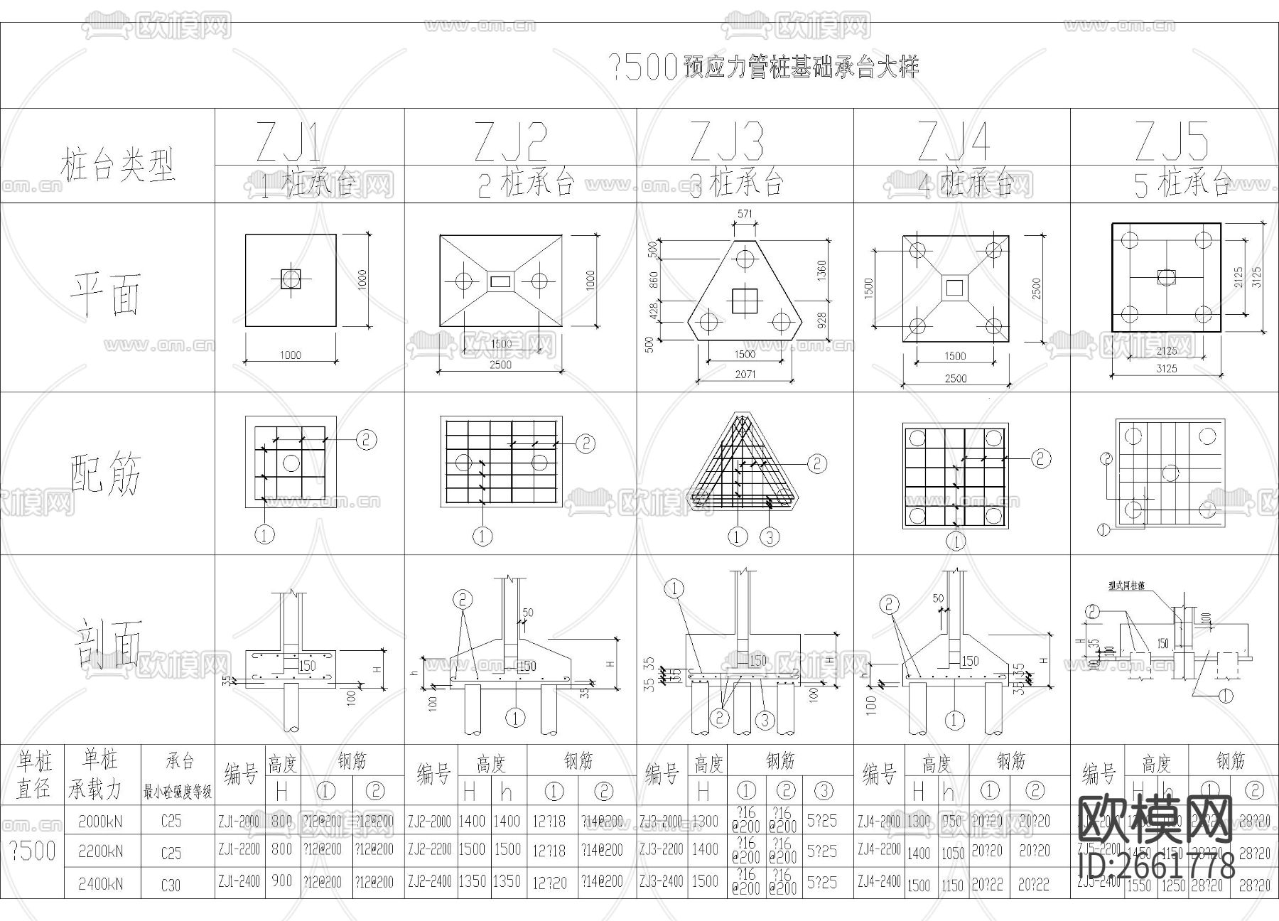 400500预应力管桩基础承台CAD节点大样下载（渲染图2）