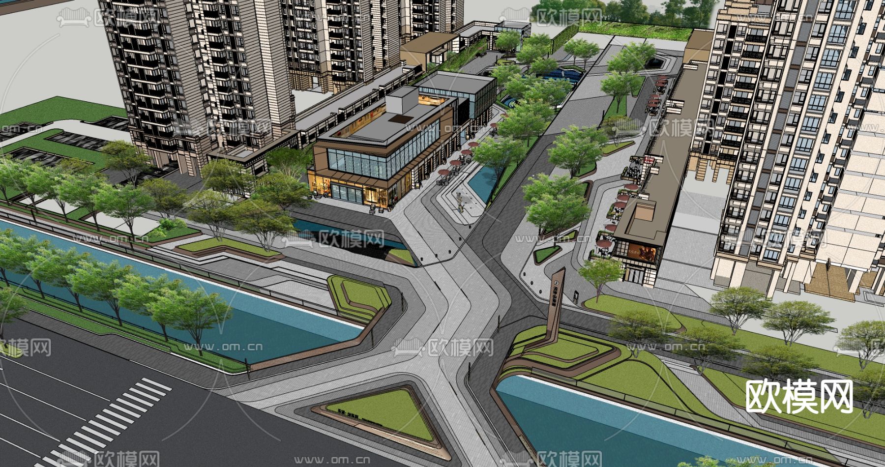 现代商业综合体su模型下载（渲染图3）
