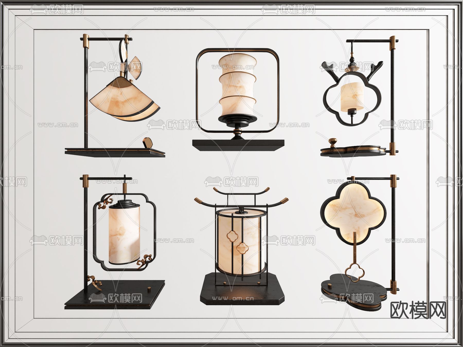 新中式台灯su模型下载（渲染图1）
