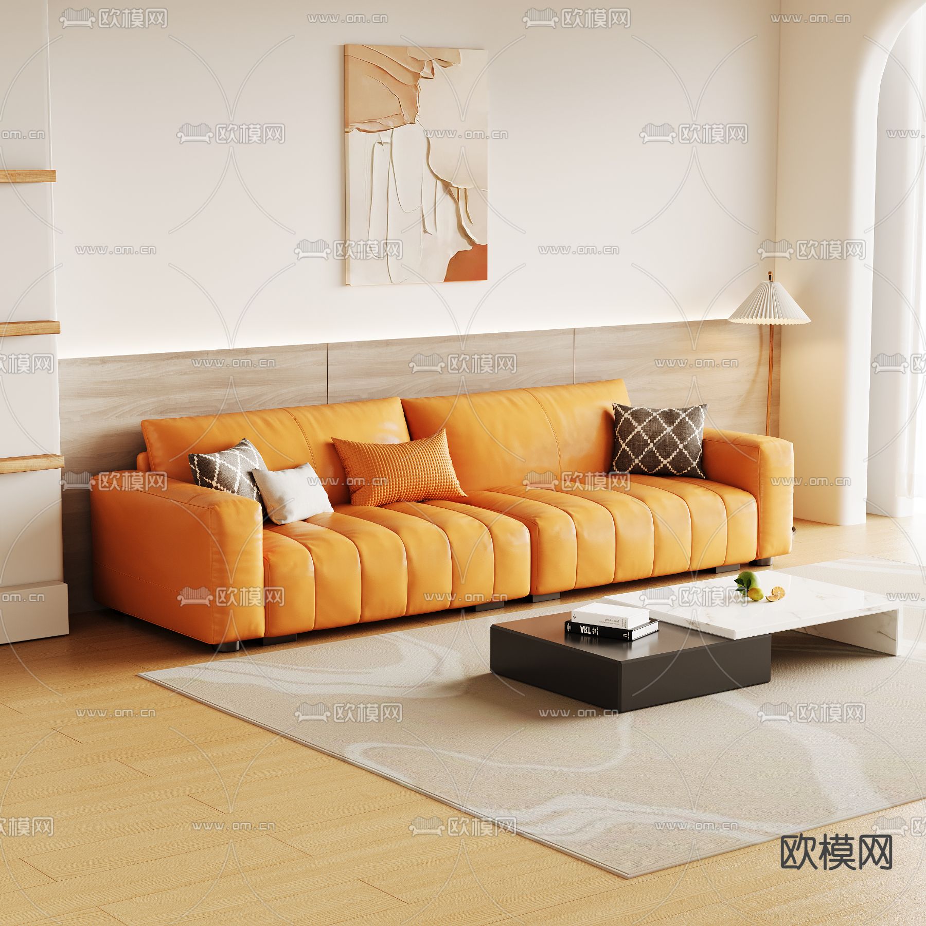 橙色双人沙发3d模型下载