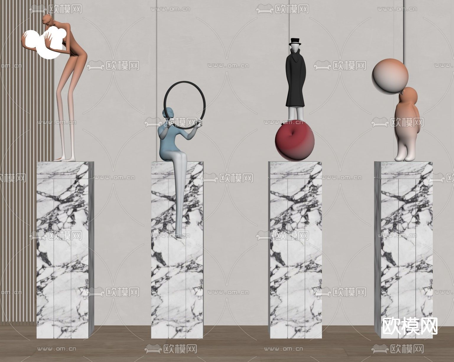 潮玩 公仔雕塑su模型下载（渲染图2）