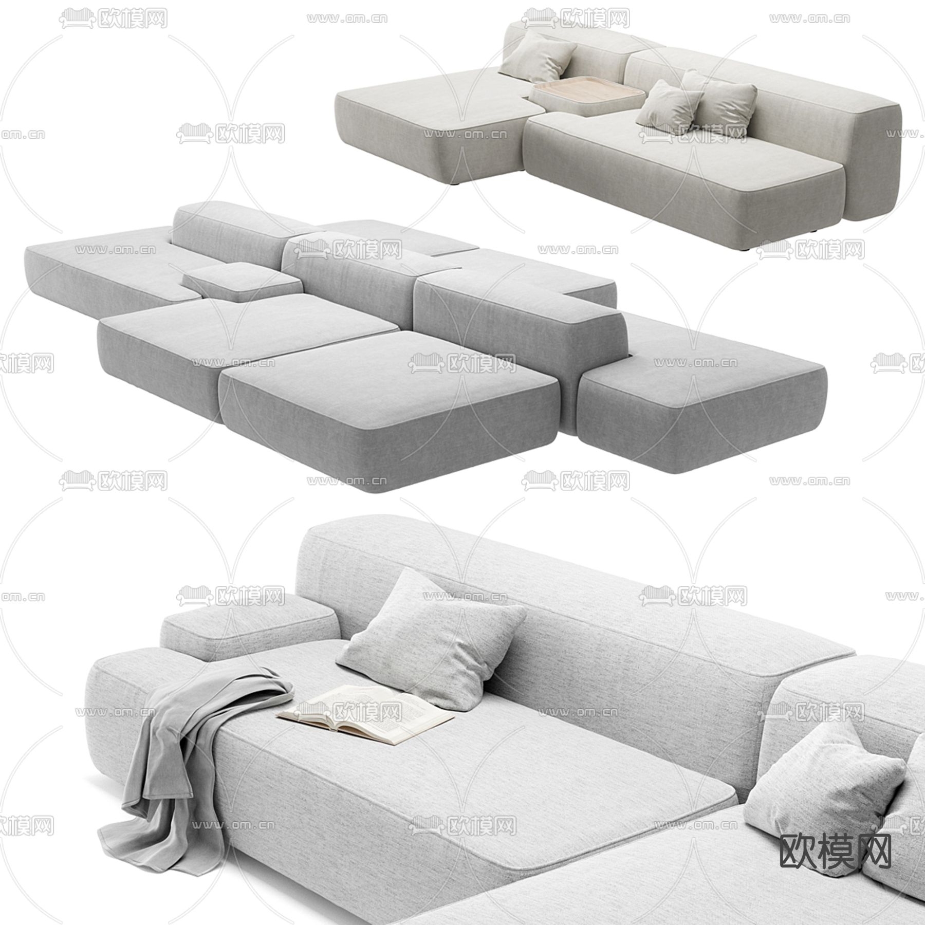 组合沙发 转角沙发3d模型下载（渲染图3）