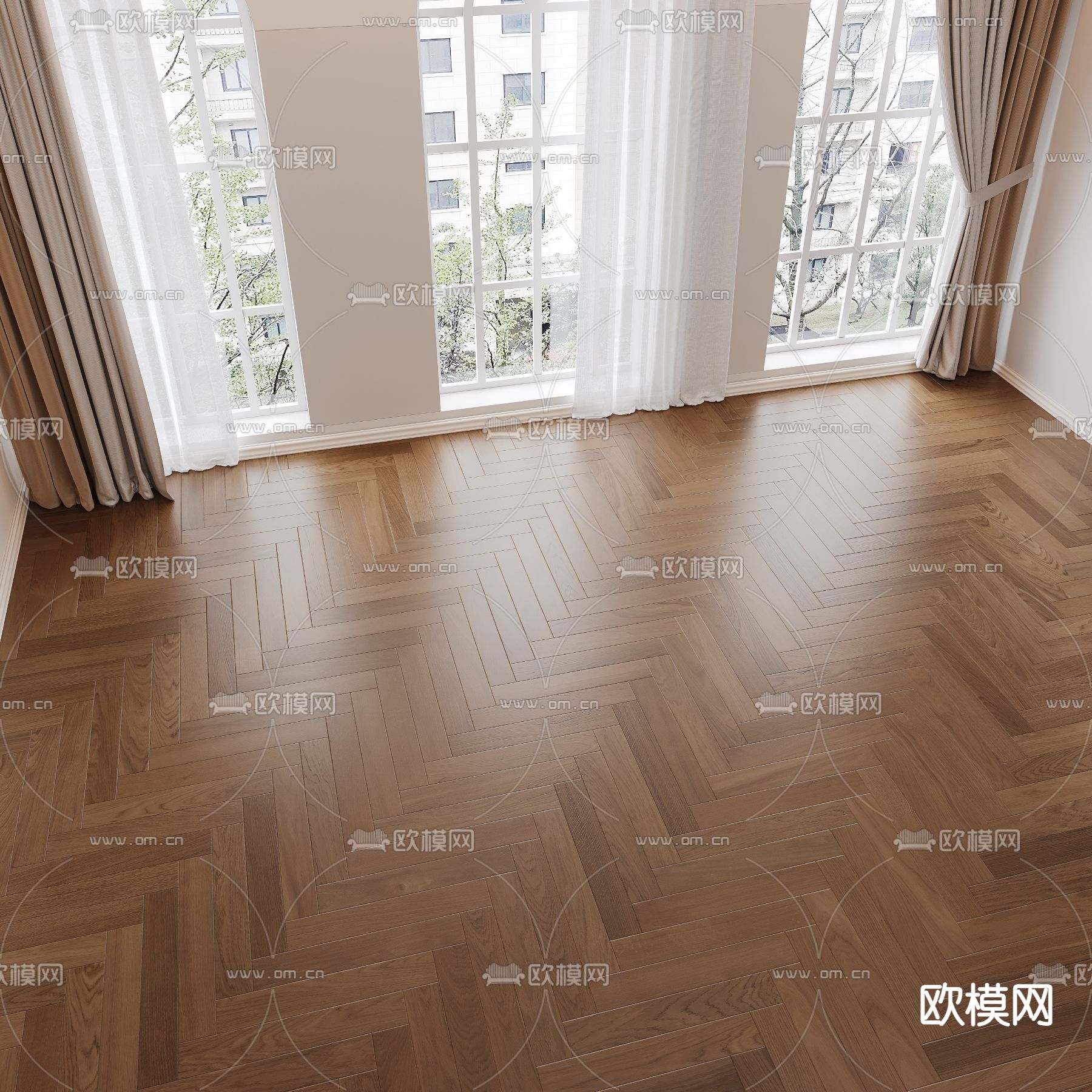 鱼骨纹木地板3d模型下载（渲染图2）