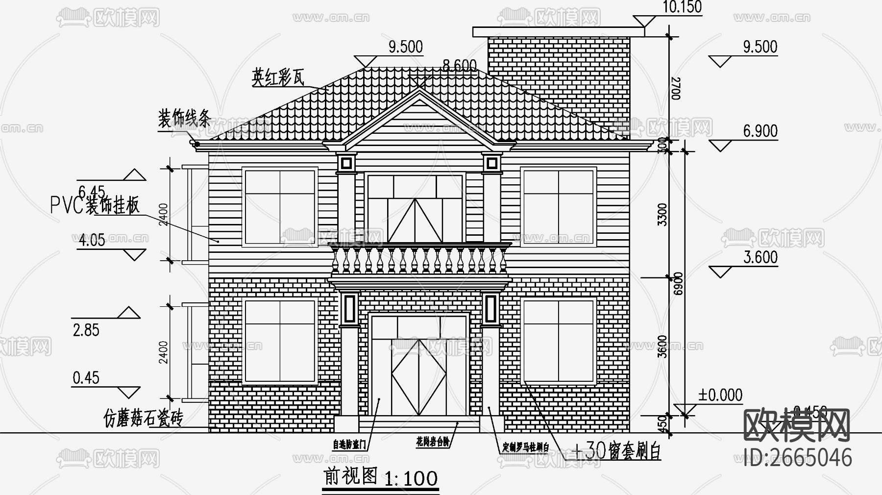 欧式简约别墅设计CAD施工图下载（渲染图7）