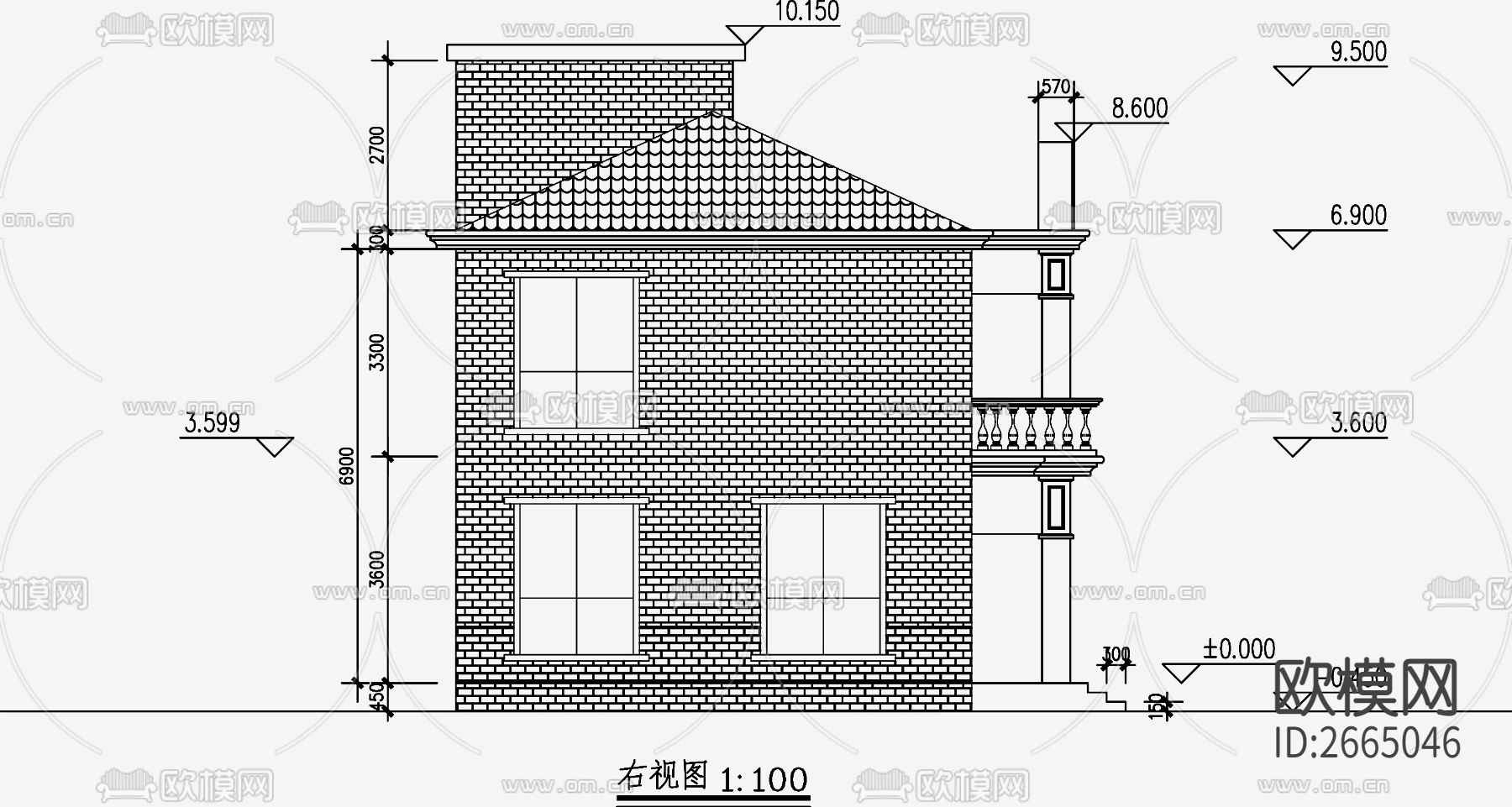 欧式简约别墅设计CAD施工图下载（渲染图1）