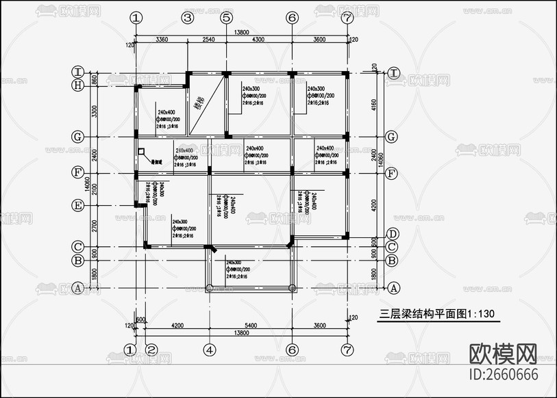 住宅混凝土结构CAD施工图下载(渲染图9)