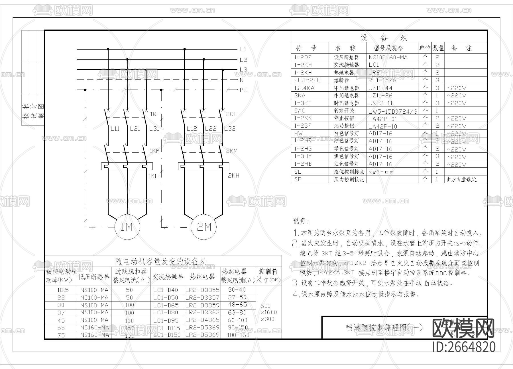 喷淋泵控制原理CAD施工图下载（渲染图1）