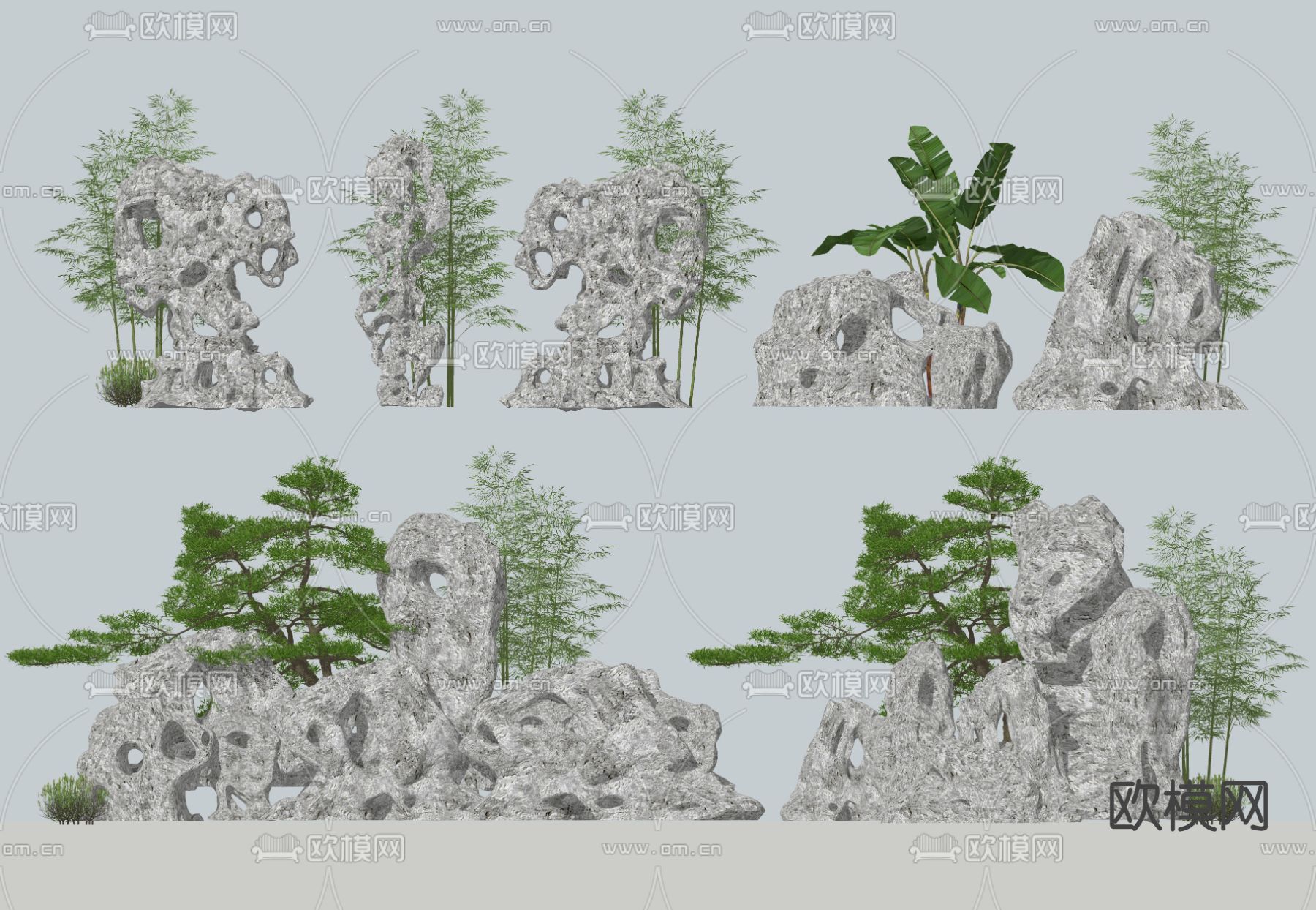 假山石头 太湖石 景观小品su模型