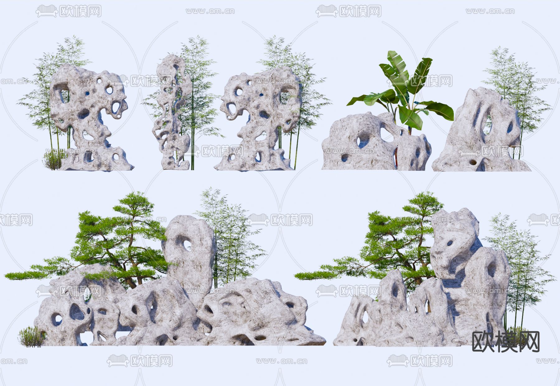 假山石头 太湖石 景观小品su模型