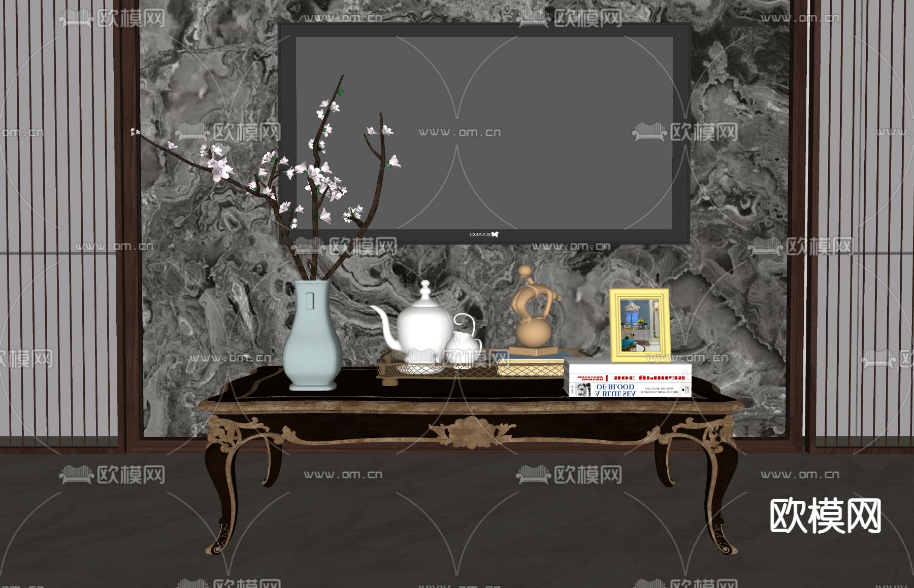 欧式雕花茶几su模型下载（渲染图2）