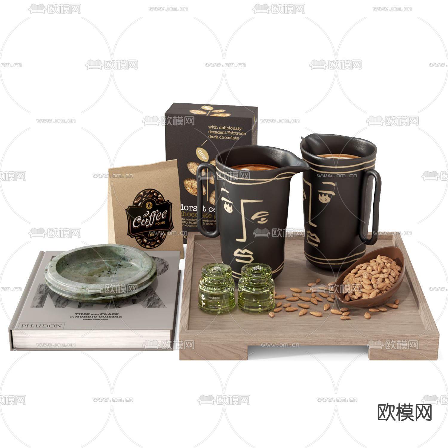 现代咖啡杯 咖啡 坚果su模型下载（渲染图1）