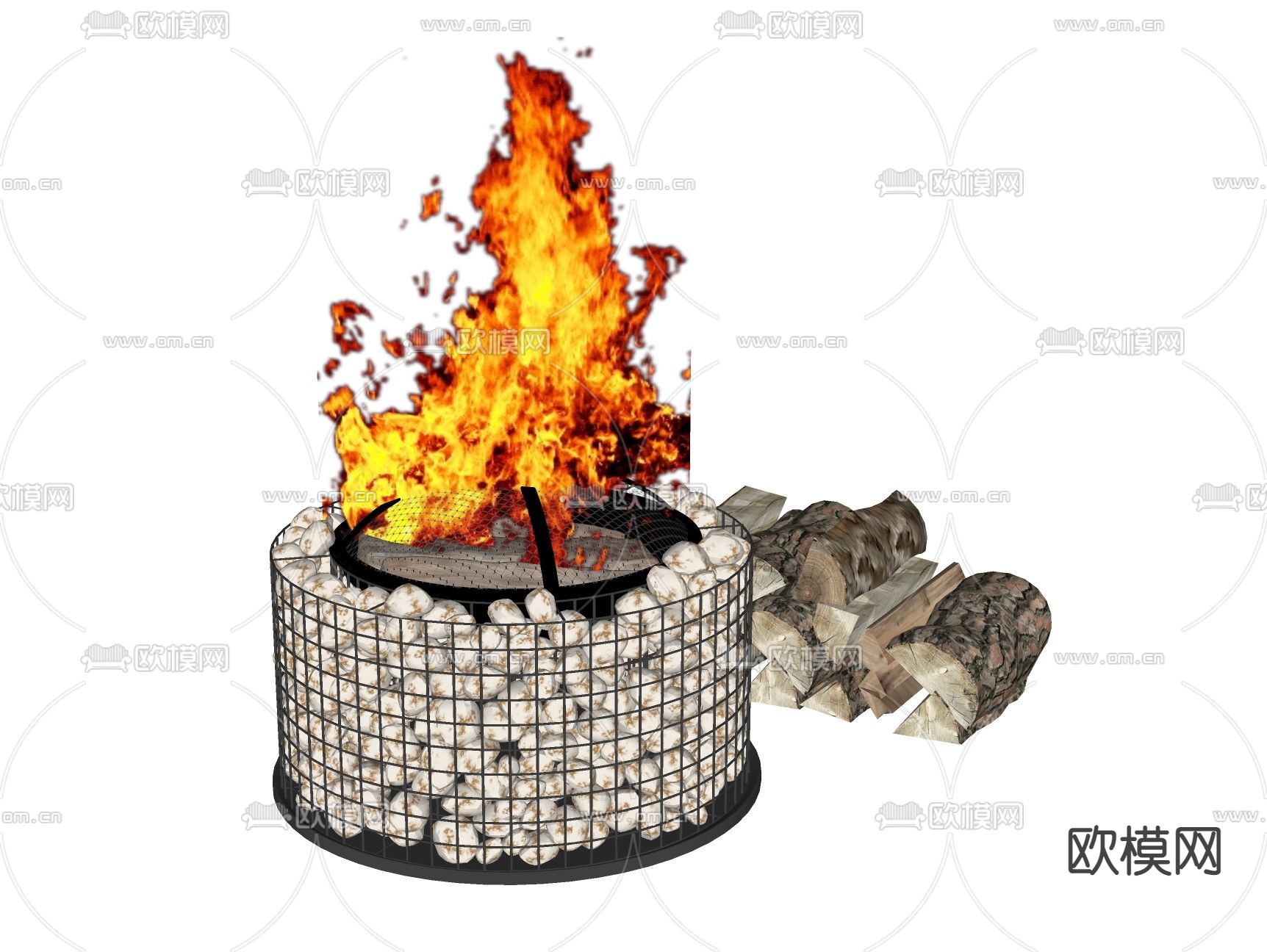户外火炉  火焰柴火su模型下载（渲染图2）