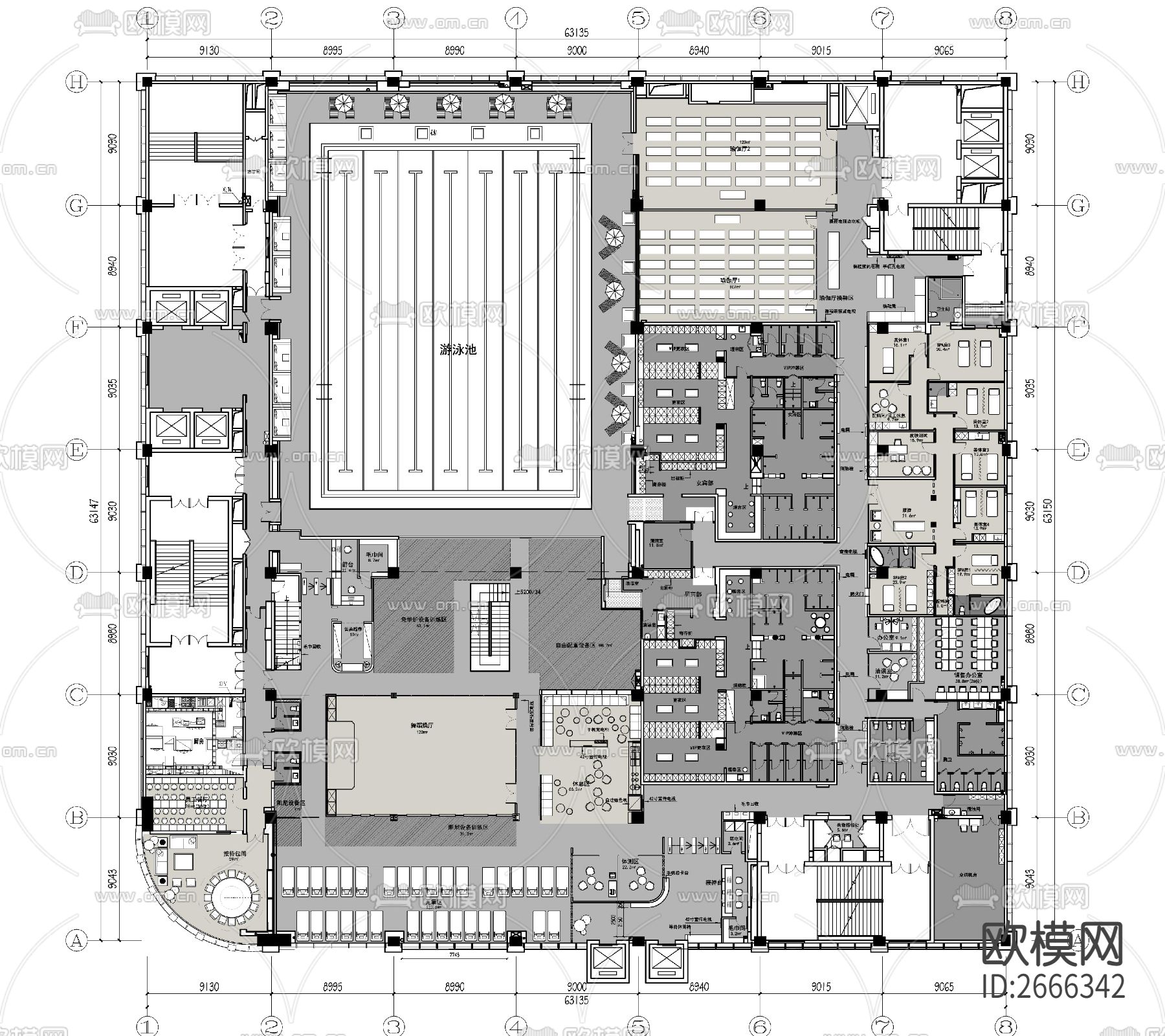 健身房cad施工图下载（渲染图6）