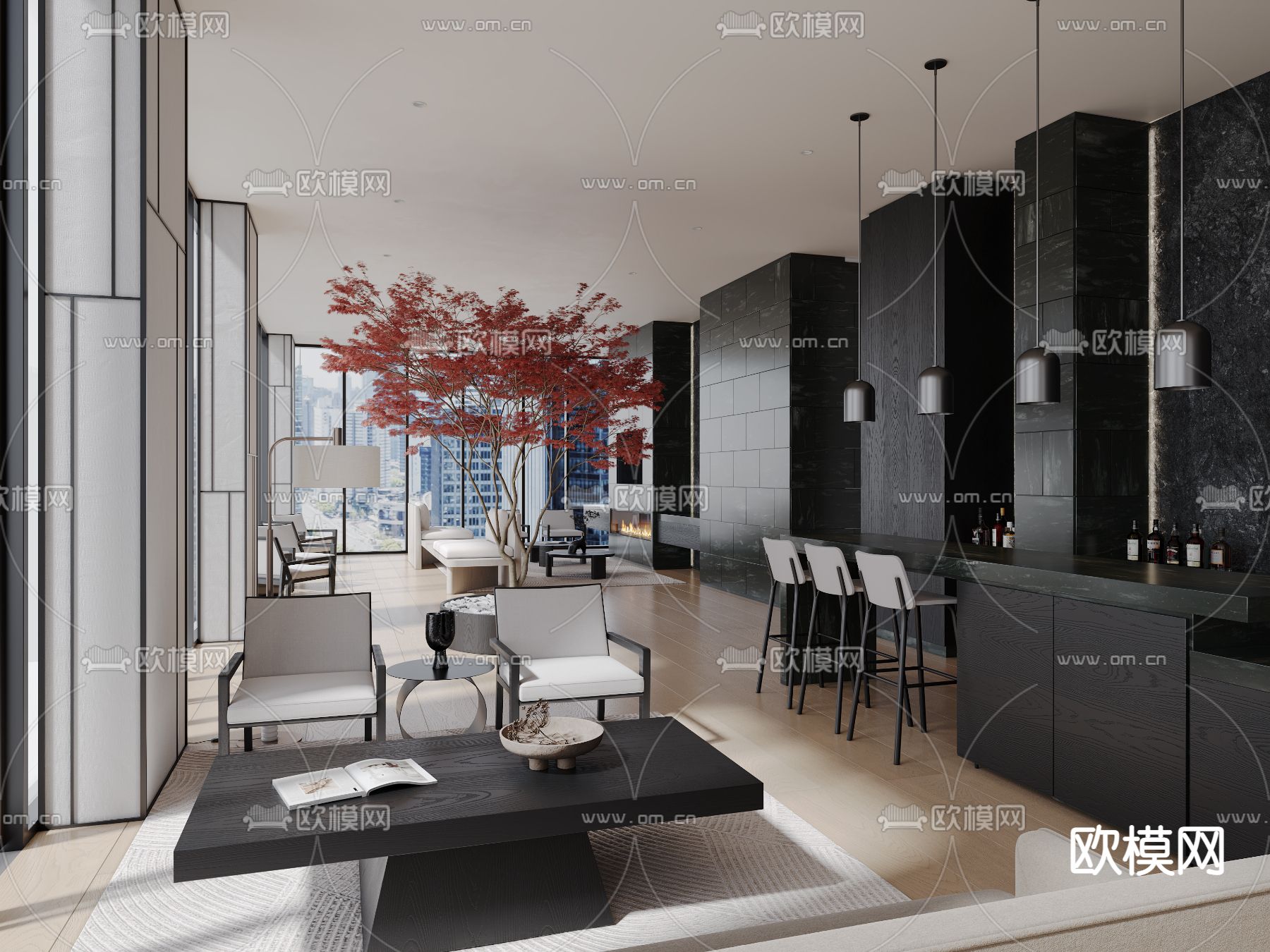 酒店大堂吧 休闲区3d模型