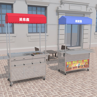 小吃摊位 外摆 食肆餐车3d模型