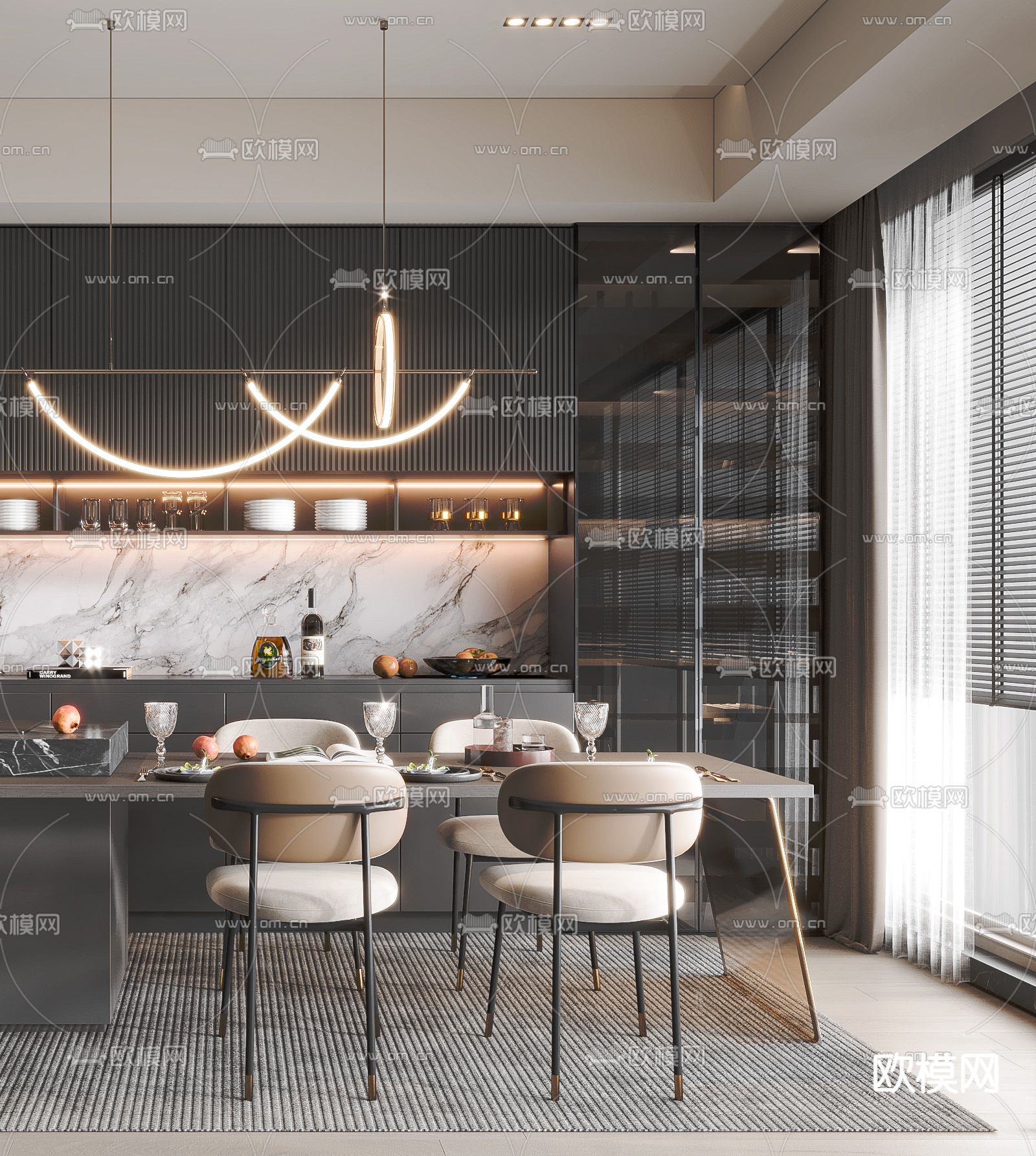 暗黑风餐厅3d模型下载（渲染图3）