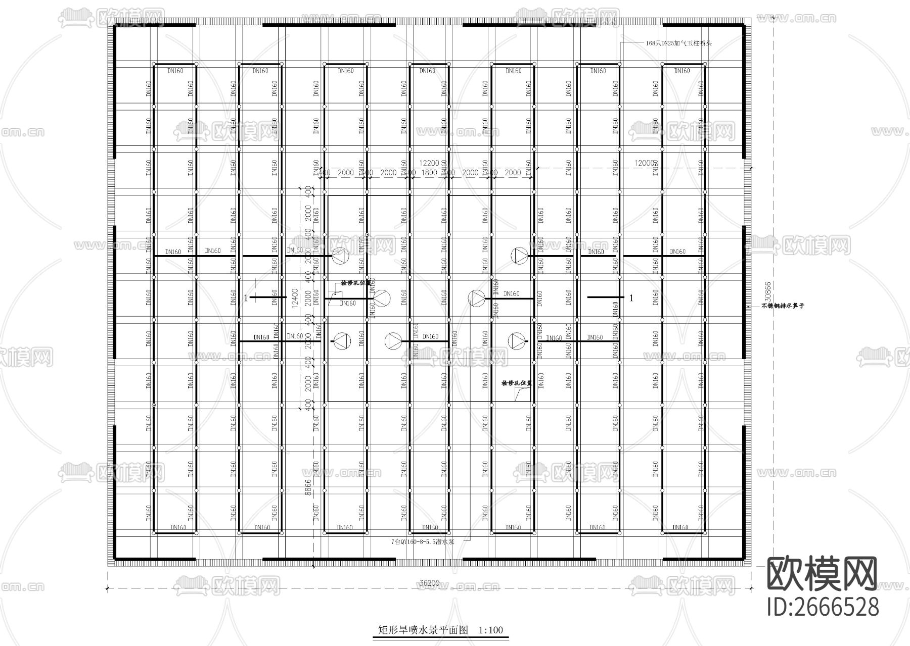 矩形旱喷水景CAD节点大样下载（渲染图1）