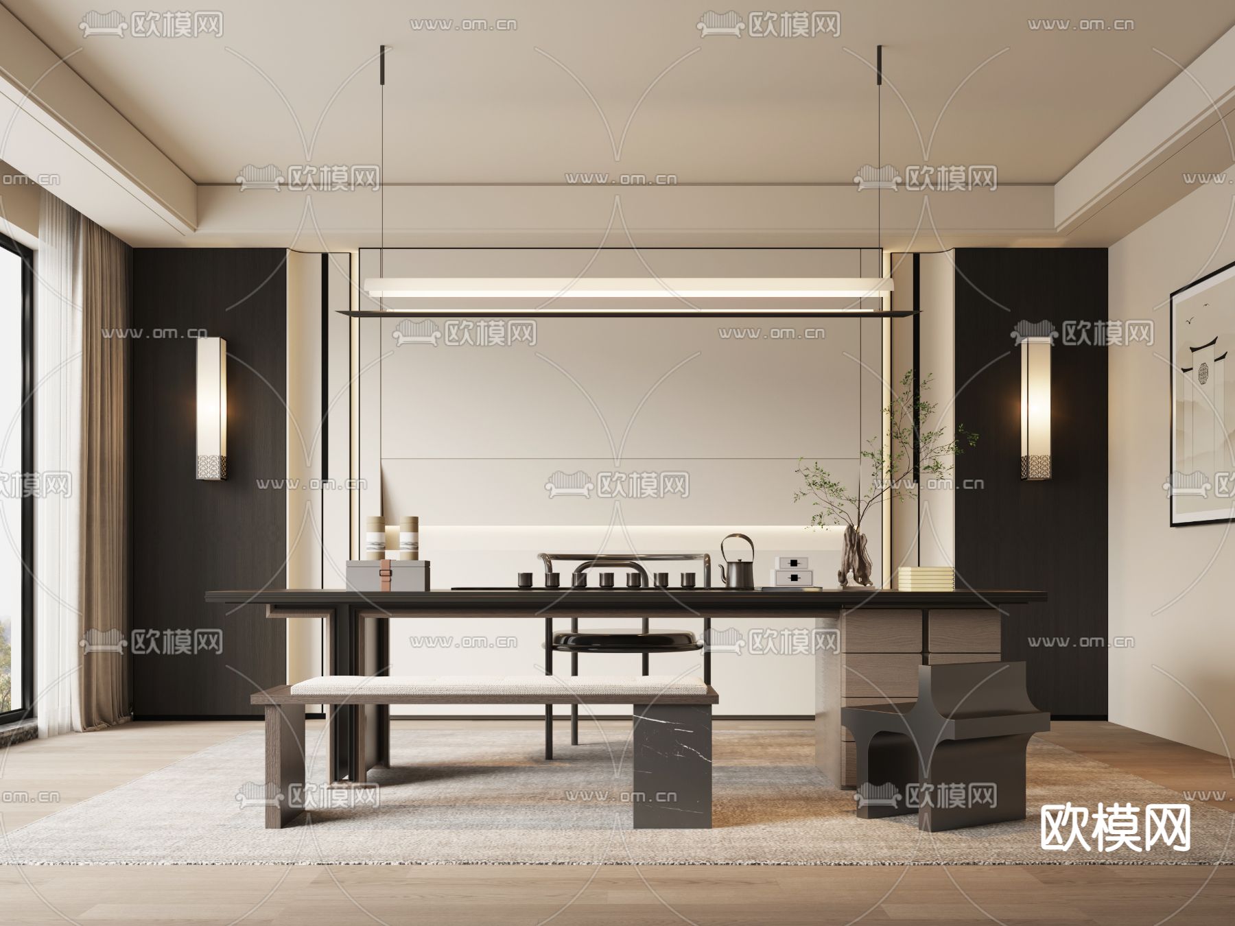 新中式茶室su模型