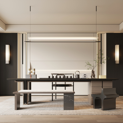 新中式茶室su模型