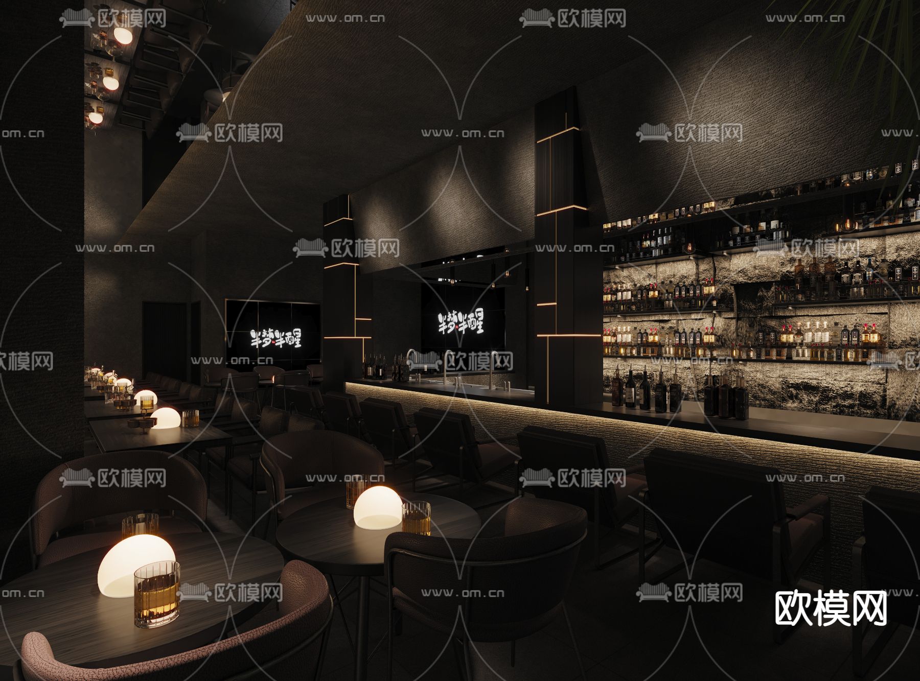 暗黑风酒吧 清吧3d模型下载（渲染图2）