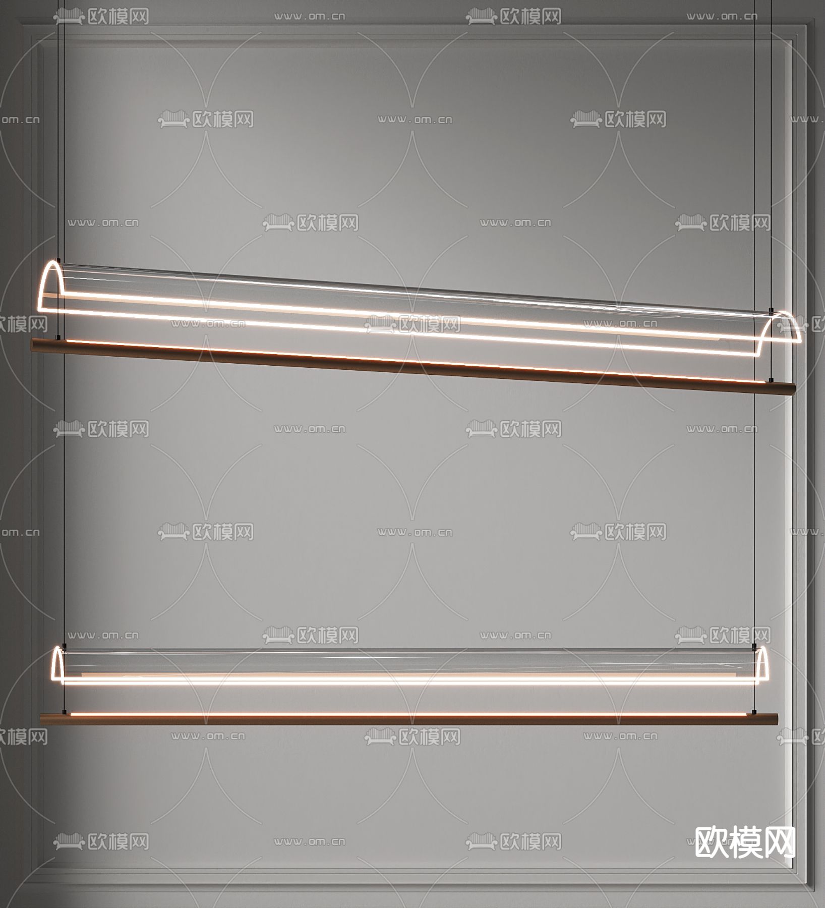 现代长条艺术玻璃吊灯su模型下载（渲染图1）